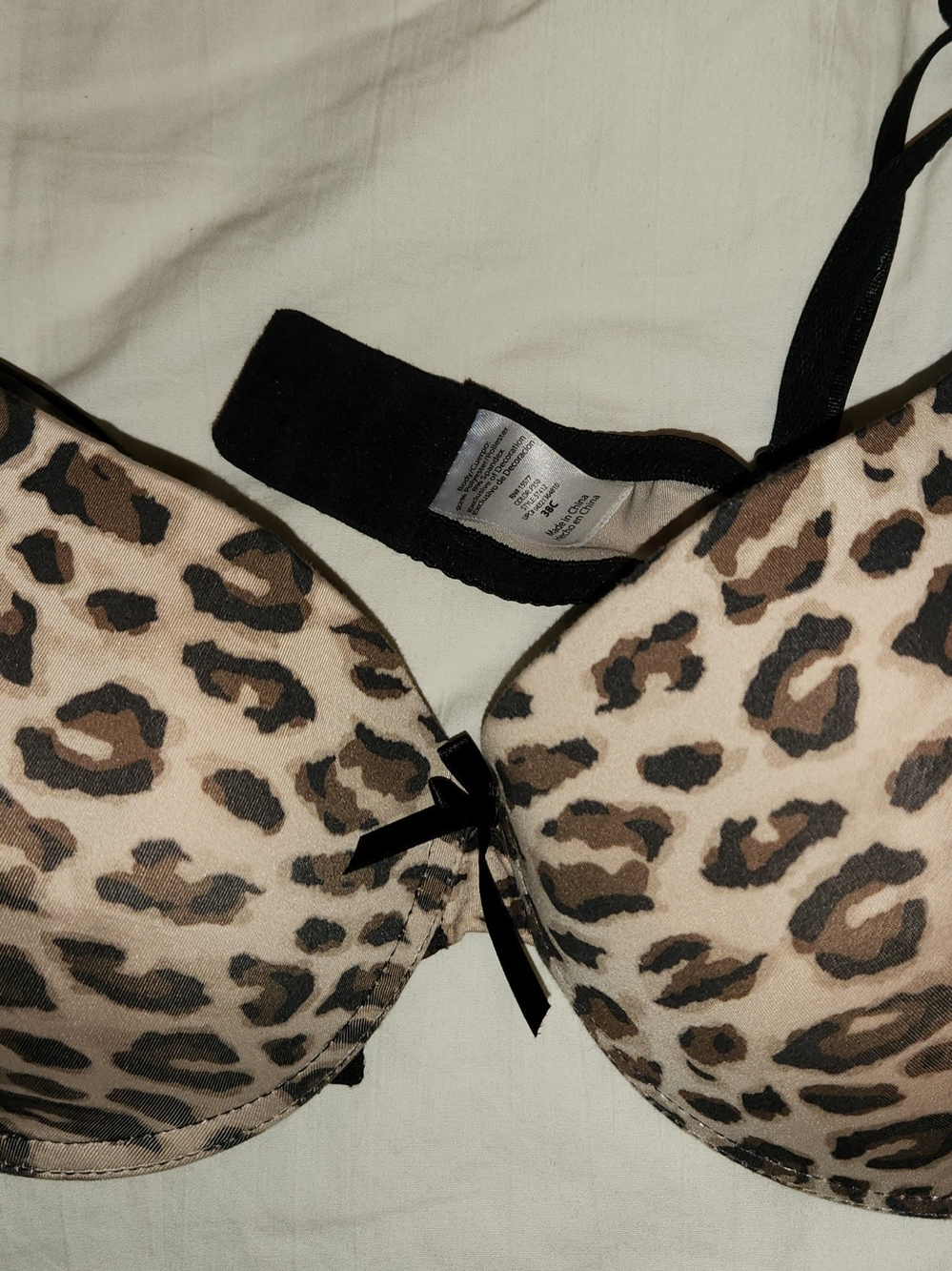Leopard Print Underwire Push-Up Bra - Black & Tan 38C